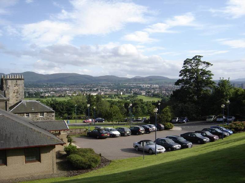 View from old school.jpg - View from the school with the Pentland Hills in the background and Carricknowe Golf Course in the middle distance. The lawns at the side of the school are now car parking. Do you remember when they were used for the Garden Fates?